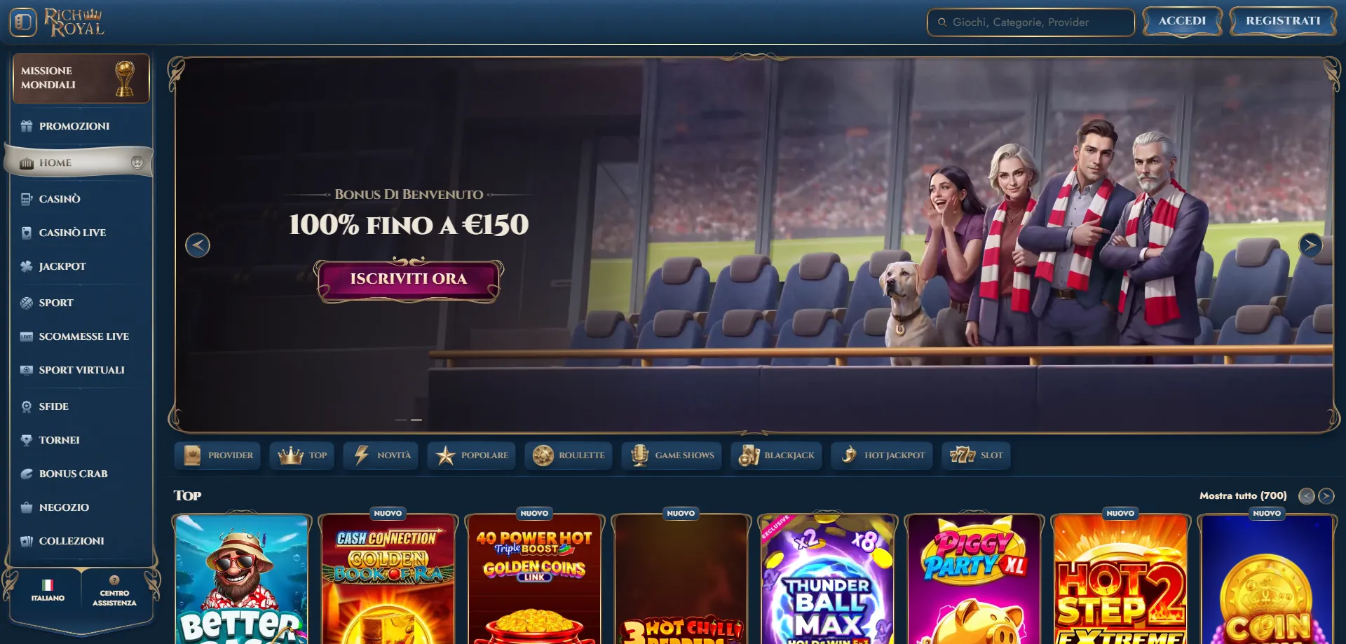RichRoyal Casino Italia panoramica giochi e bonus 2026
